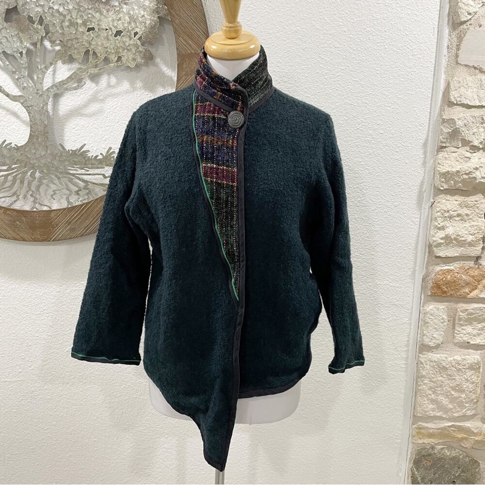 Vintage Sarmite Wearable Art Boiled Wool Cardigan Jacket Emerald Green Medium